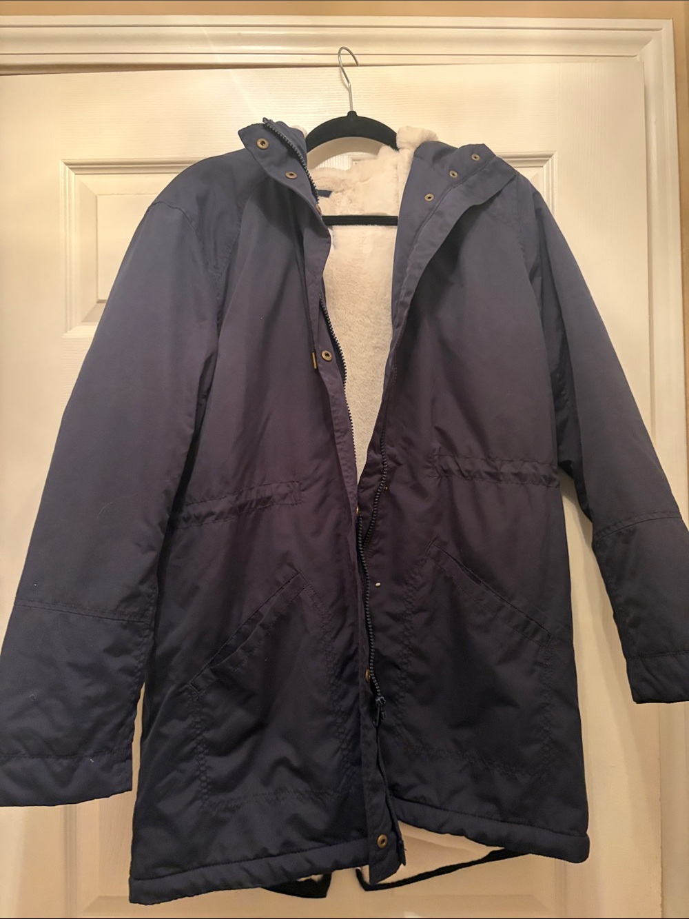 Old Navy Navy Hooded Puffer Coat with Faux-Sherpa Lining
